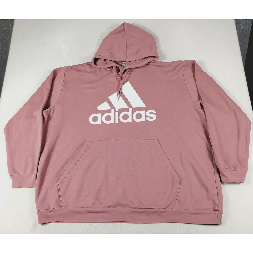 Adidas Hoodie Sweatshirt Mens 4XL Pink Big Logo Fleece Pullover Athletic Casual